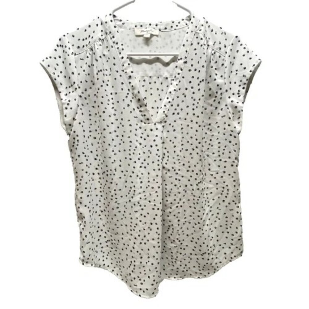 Monday Fun Semi Sheer Blouse Women's Small White Black Polka Dot Career Clothing